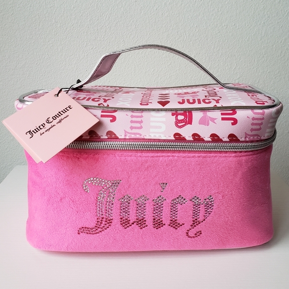 Juicy Couture Handbags - Juicy Couture Pink Heart Bows Makeup Cometics Bag Travel Bag